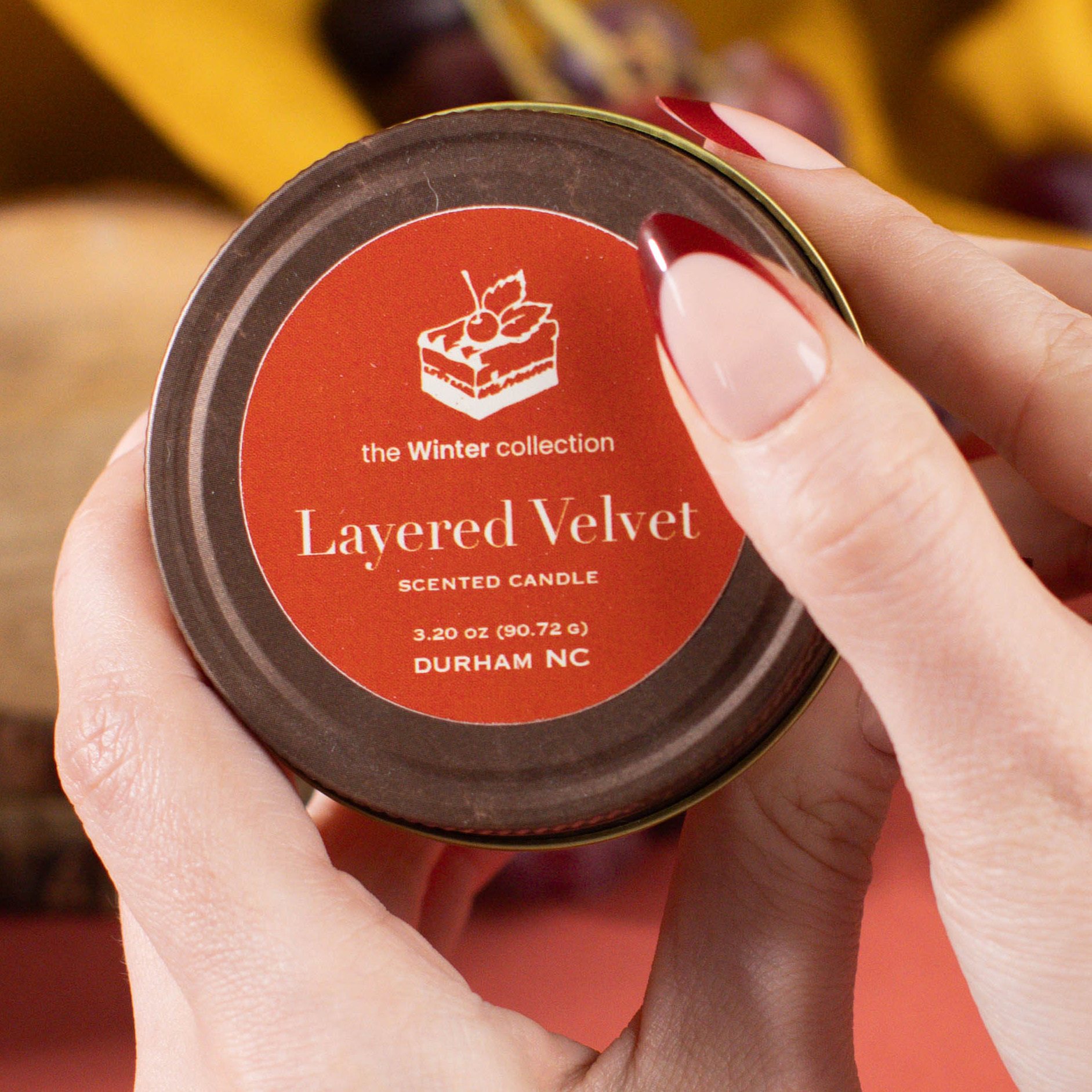 Gathered Season Layered Velvet candle.