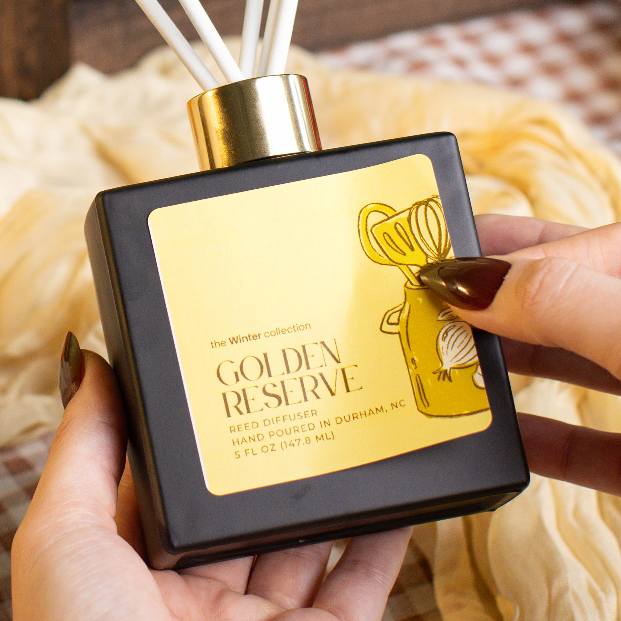 Harvest Kitchen Golden Reserve reed diffuser.