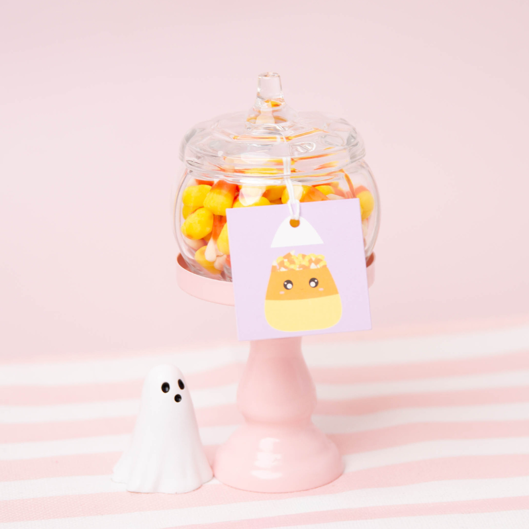 Candy Corn wax melts in a mini glass pumpkin jar.