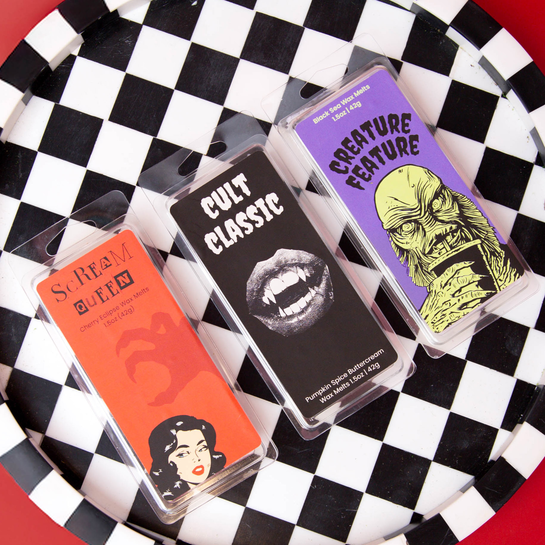 Cinematic themed Halloween wax melts.